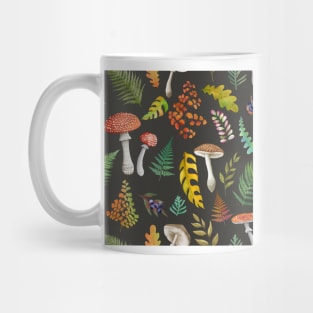 Red Mushrooms, fall leaves seamless pattern. Watercolor fly agarics, autumn foliage print. Woodland fantasy Mug